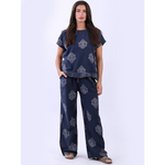 Medallion Linen Top Navy