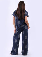 Medallion Linen Top Navy