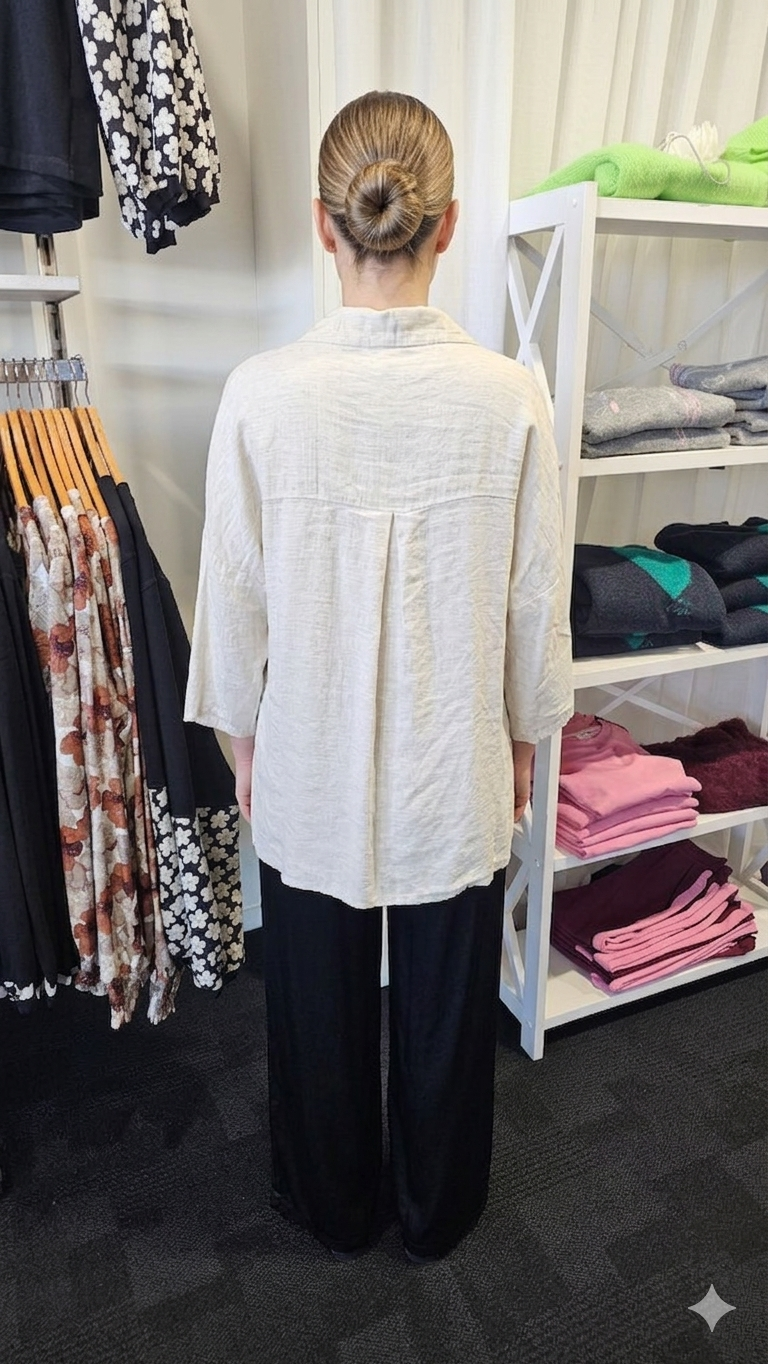 Mesh Button Down Linen Shirt Beige