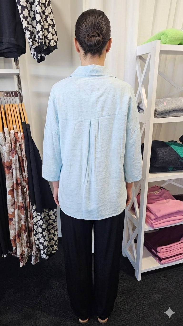 Mesh Button Down Linen Shirt Blue