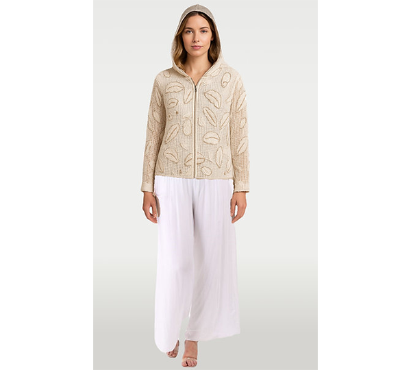 Metallic Leaf Mesh Hooded Jacket Gold