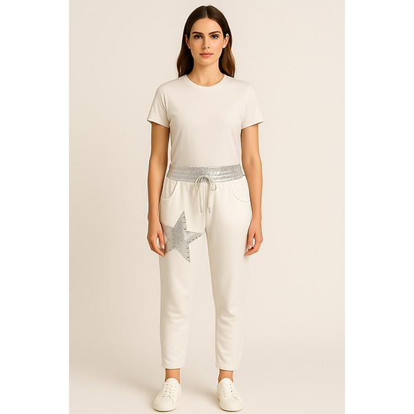 Metallic Star Lounge Pants White