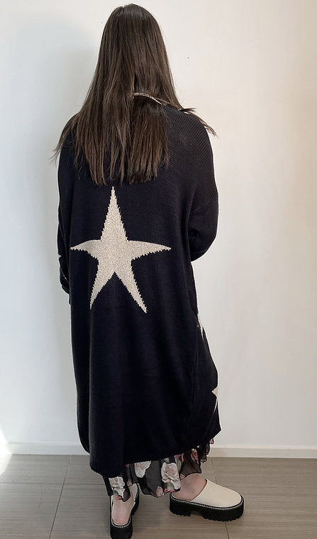 Metallic Star Long Knit Cardi Black