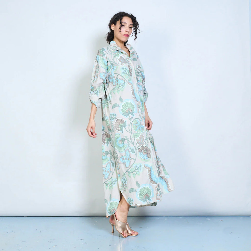 Paisley Button Down Dress Beige
