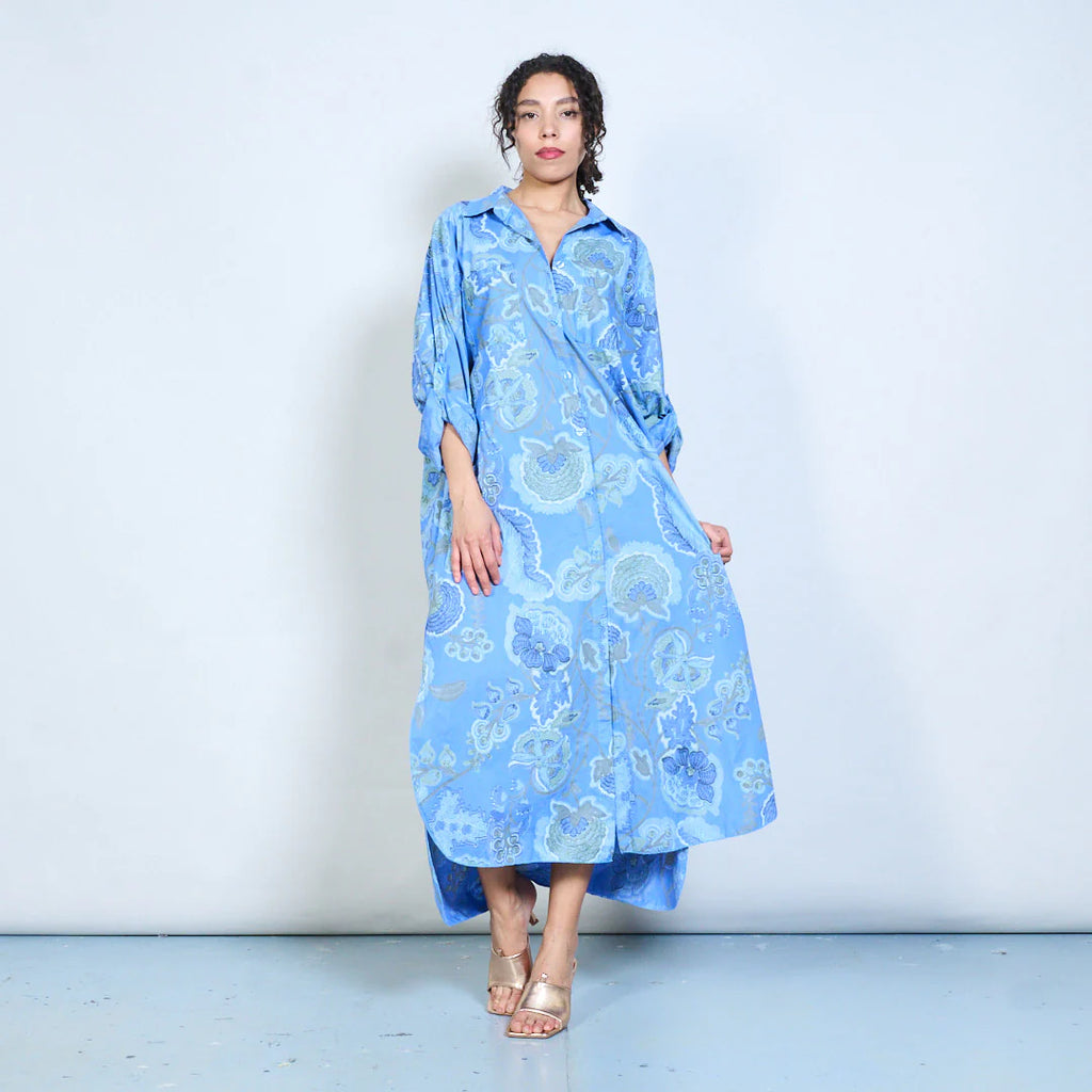 Paisley Button Down Dress Blue