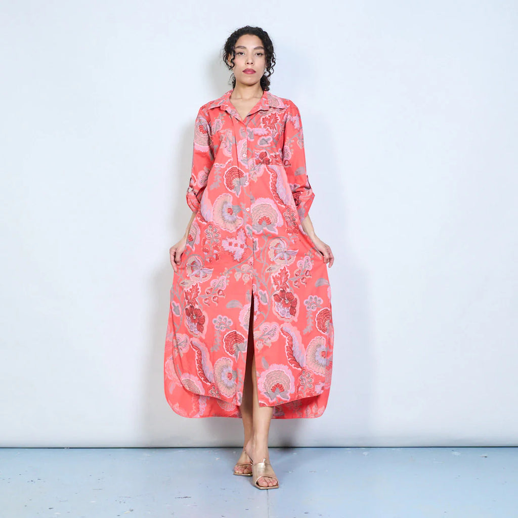 Paisley Button Down Dress Orange