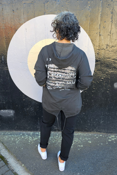 Rhinestone Slash Jacket Charcoal