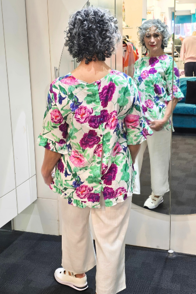S/S Button Back Top Peony