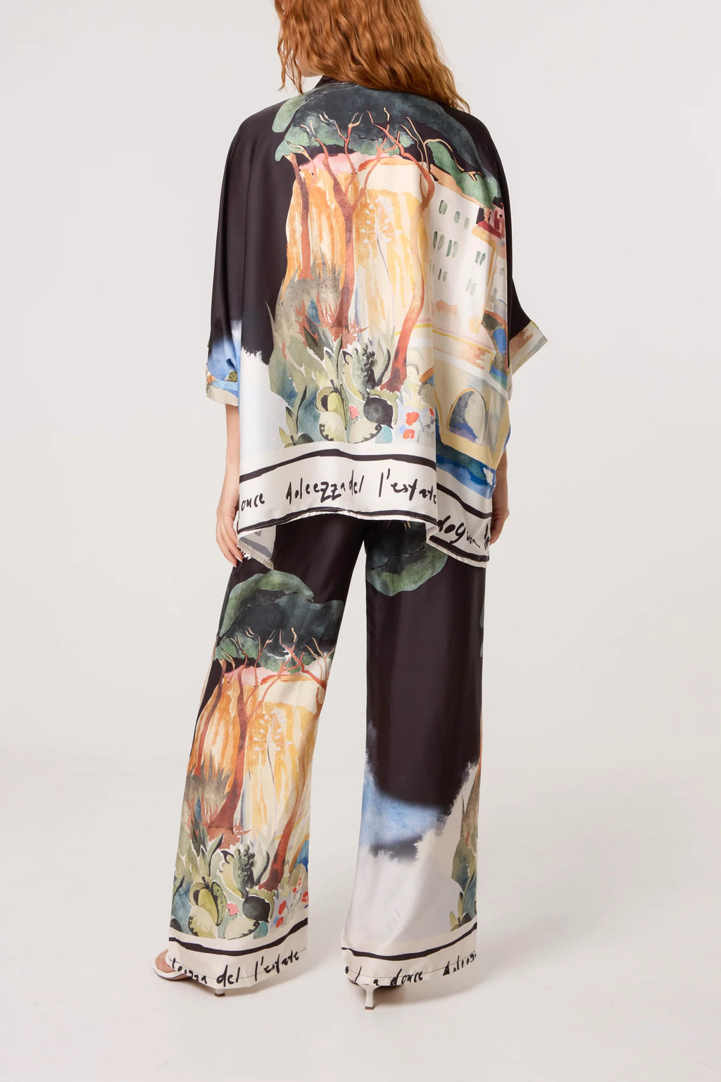 Satin Print Village Pants Black