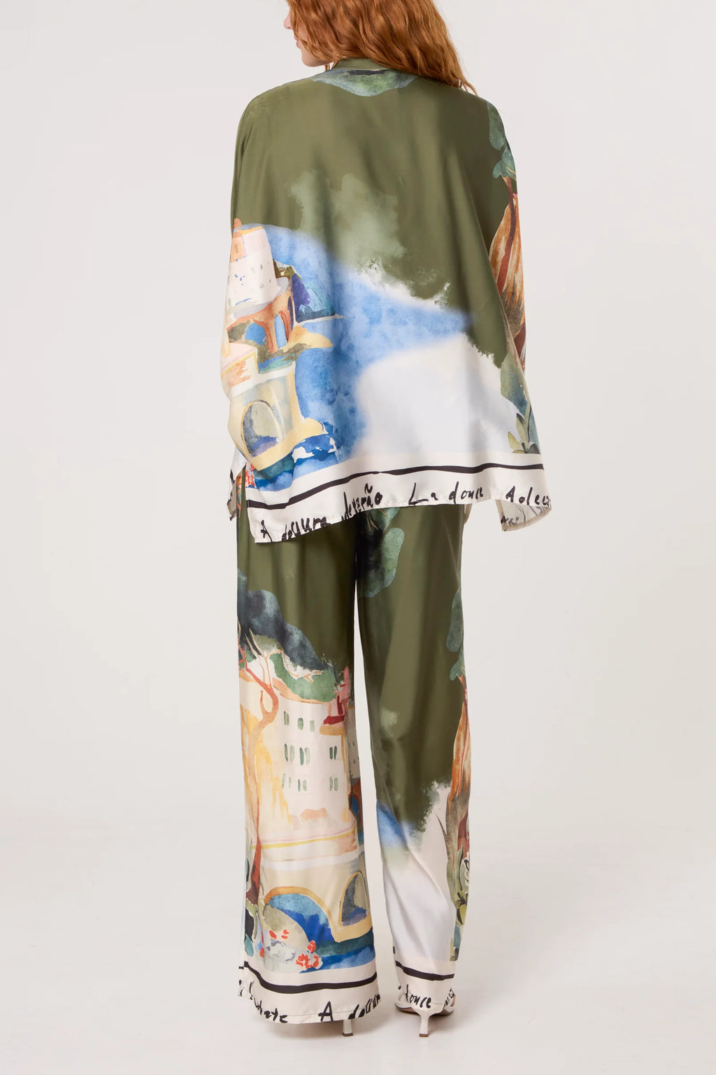 Satin Print Village Pants Green