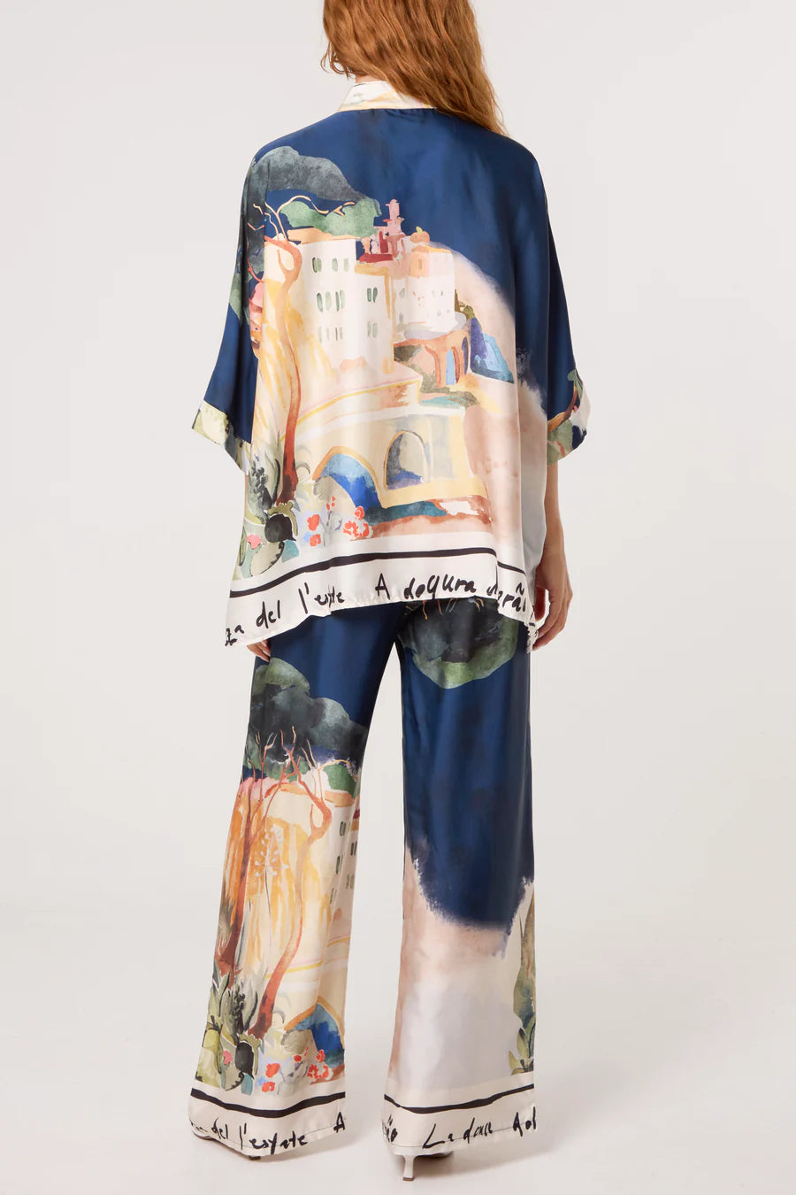 Satin Print Village Pants Navy