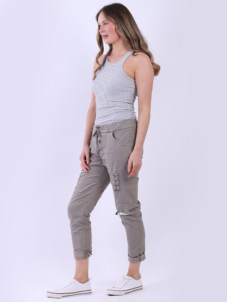 Sequin Ripped Magic Pant Khaki