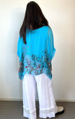 Silk Floral Hemline Top Turquoise