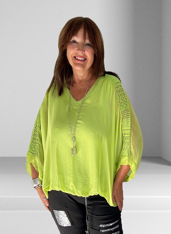 Silk Top with Lace back underlay Lime