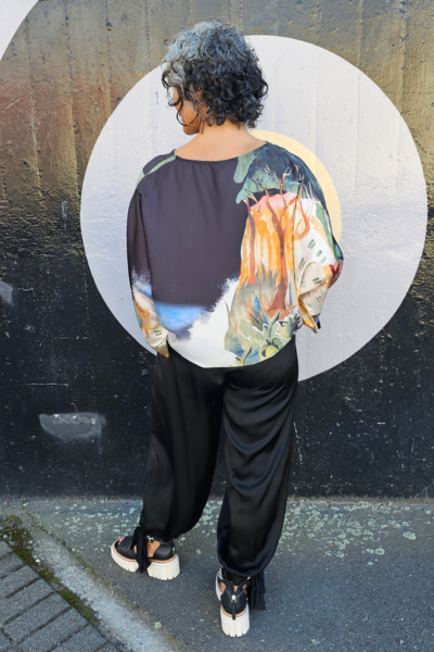 Silk Tie Hem Pants Black