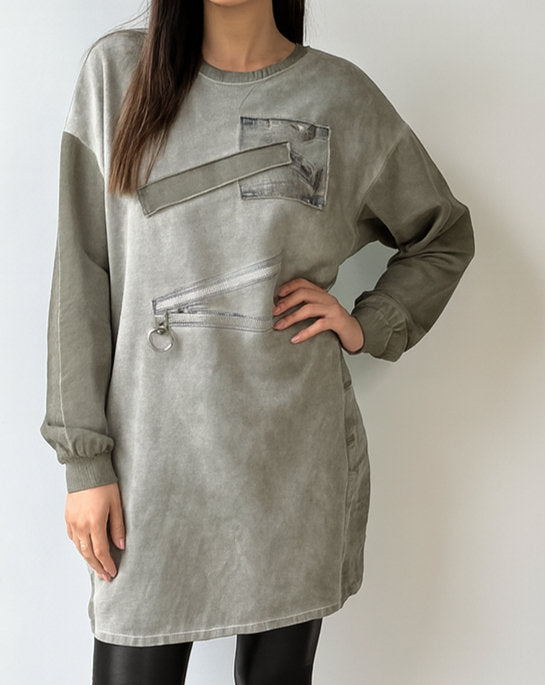 Suede Long Sweatshirt Khaki