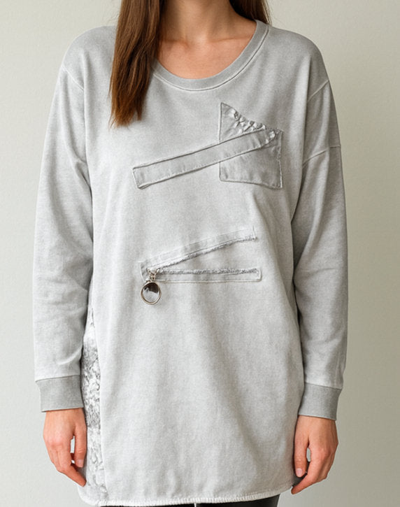 Suede Long Sweatshirt Light Grey