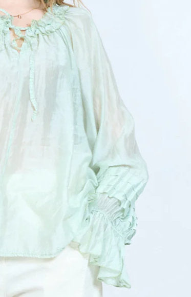 Tencel/Silk Pleat Sleeve  Green