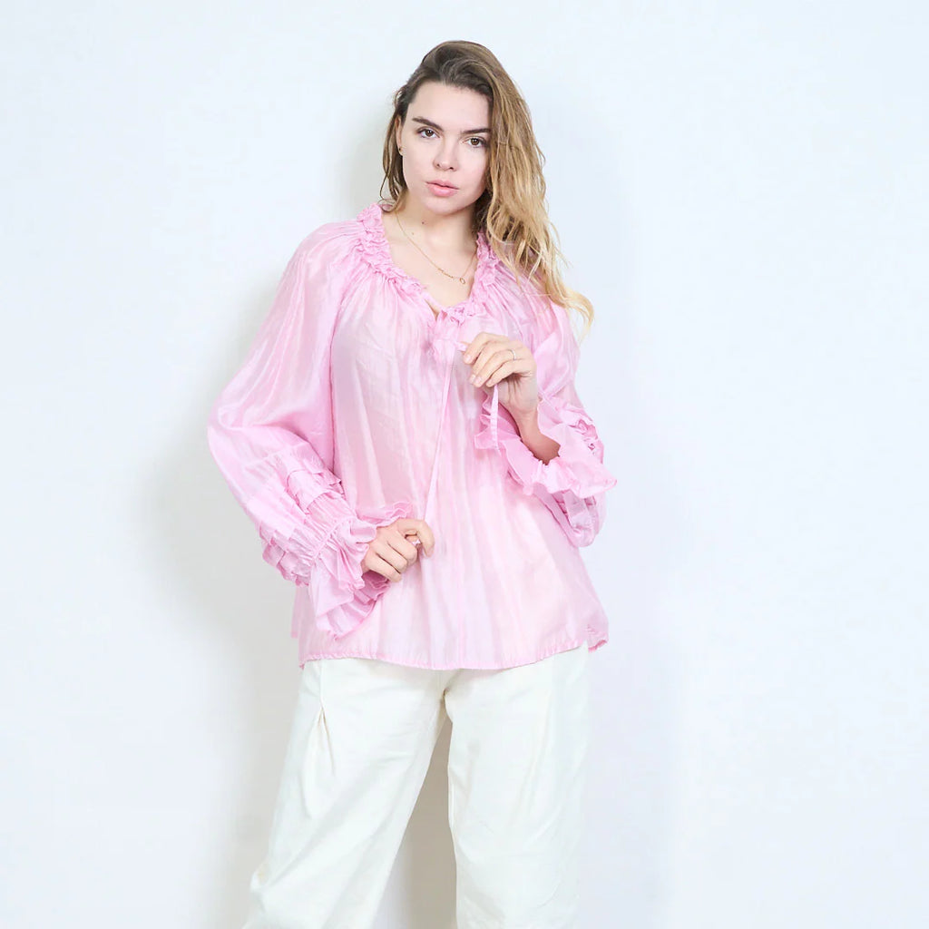 Tencel/Silk Pleat Sleeve Top Pink