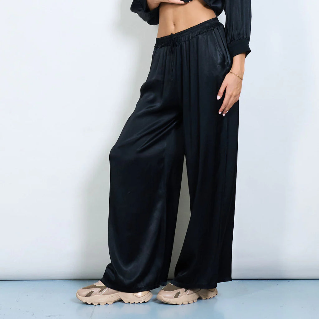 Wide Leg Satin Pants Black