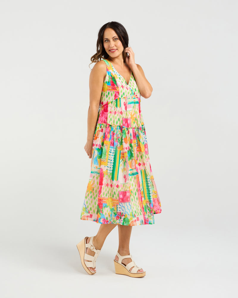 Woman wearing a colorful dress on a white background
Jayla Dress Radiant