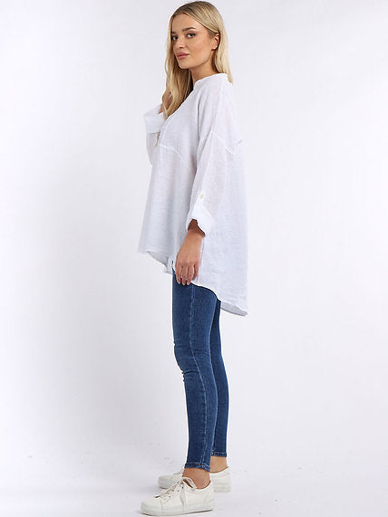 Tiered Linen Tunic White