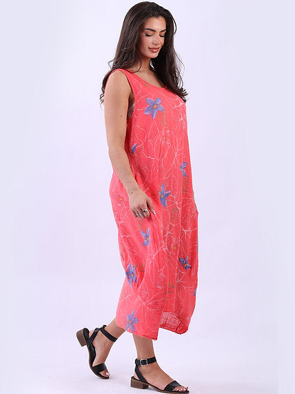 Floral Sleeveless Dress Coral