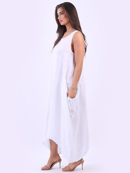 Sleeveless Linen Maxi Dress White