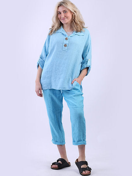 Relaxed Linen Top Turquoise