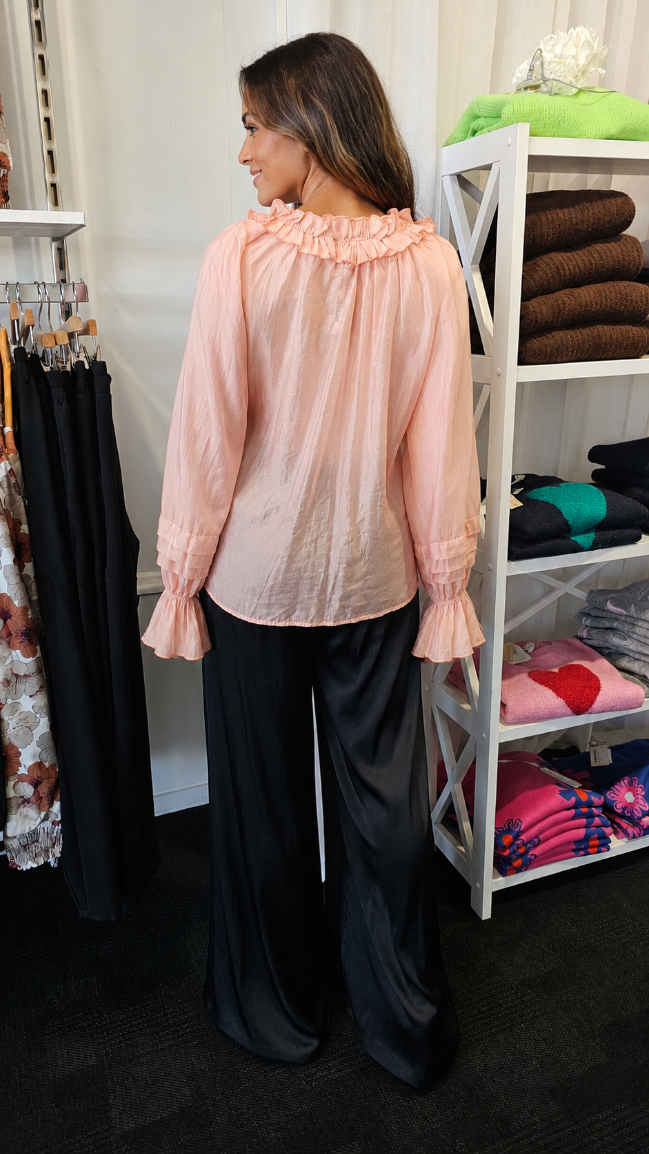 Tencel/Silk Pleat Sleeve Top Peach