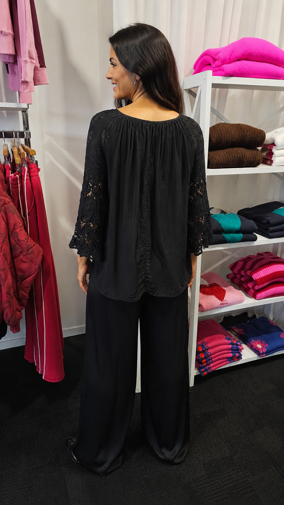 Silk/Lace Embroidery Top Black
