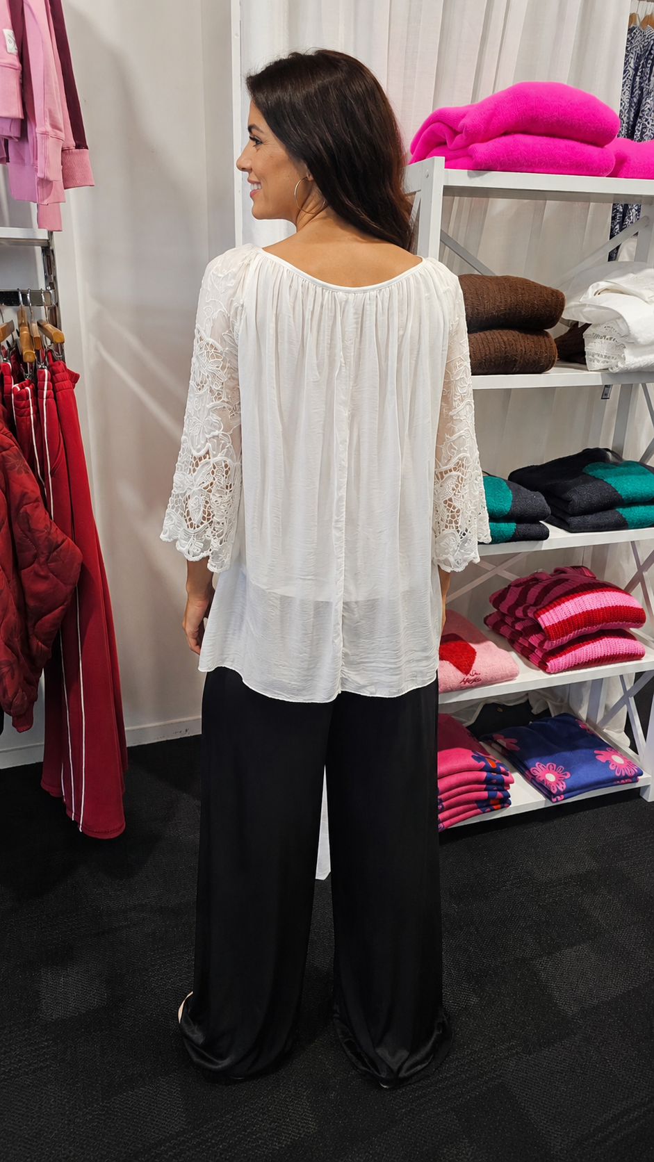 Silk/Lace Embroidery Top White