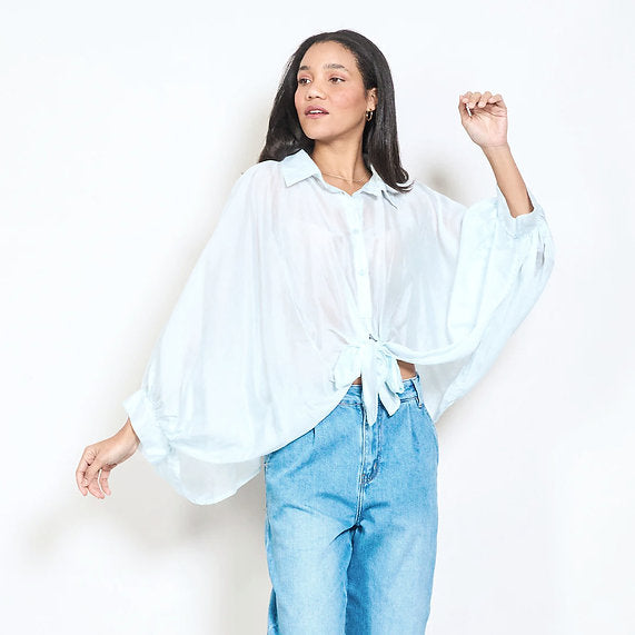 Batwing Tie Sheer Top White