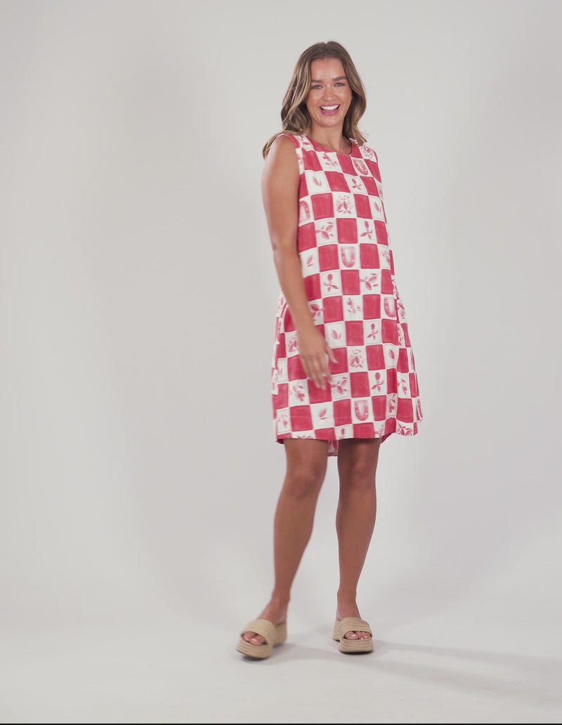 Biarittz Dress Crimson Print