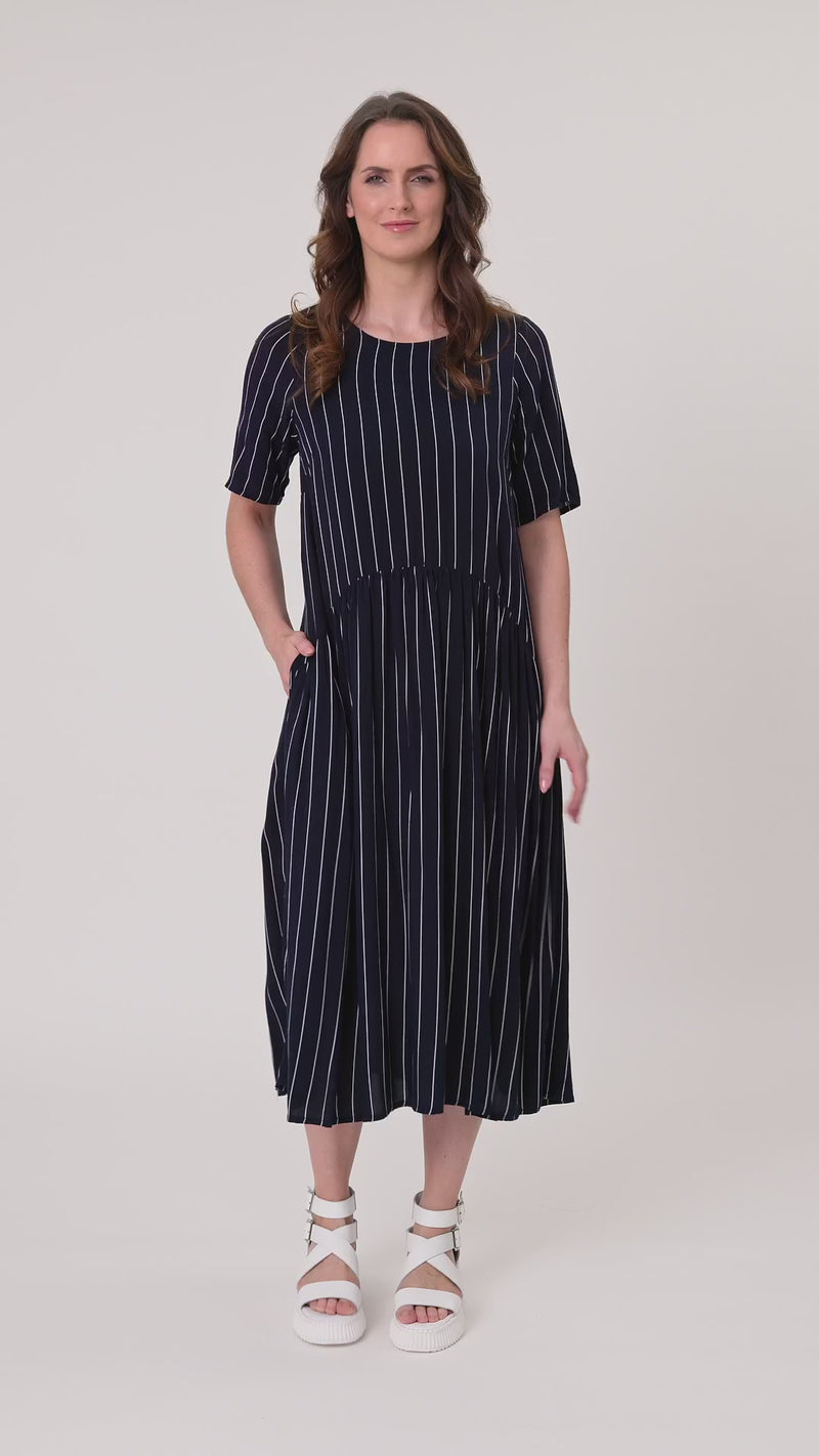Monroe Dress Navy Stripe