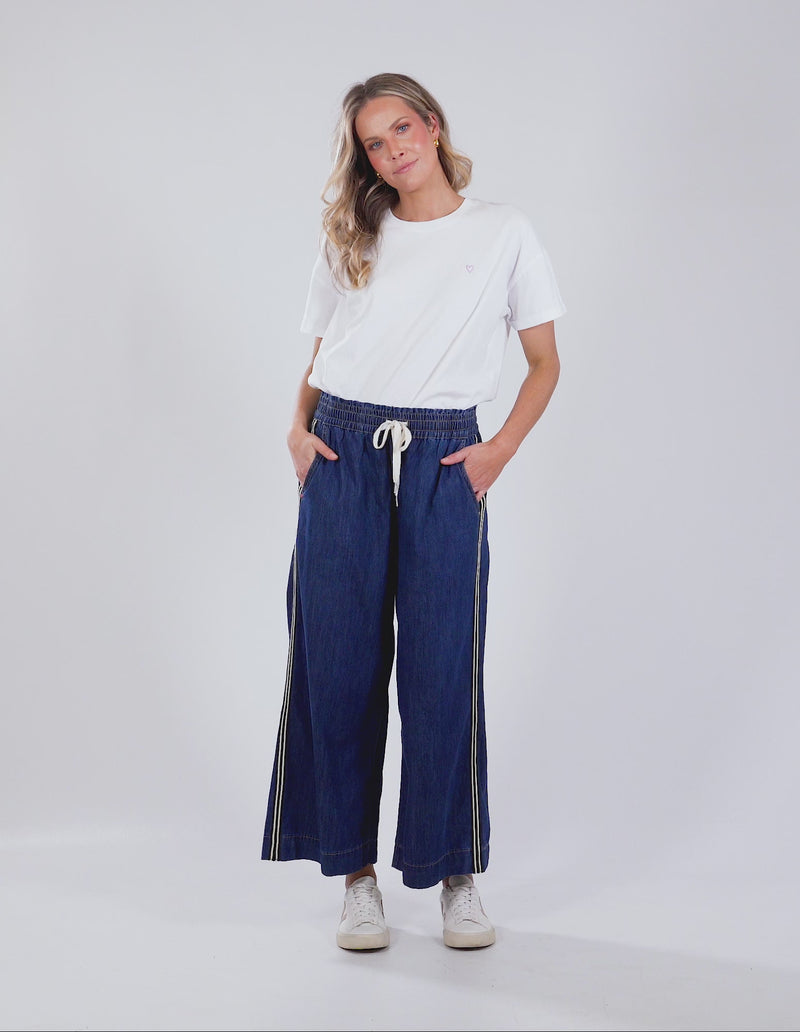 Greta Wide Leg Side Stripe Pant Dark Blue