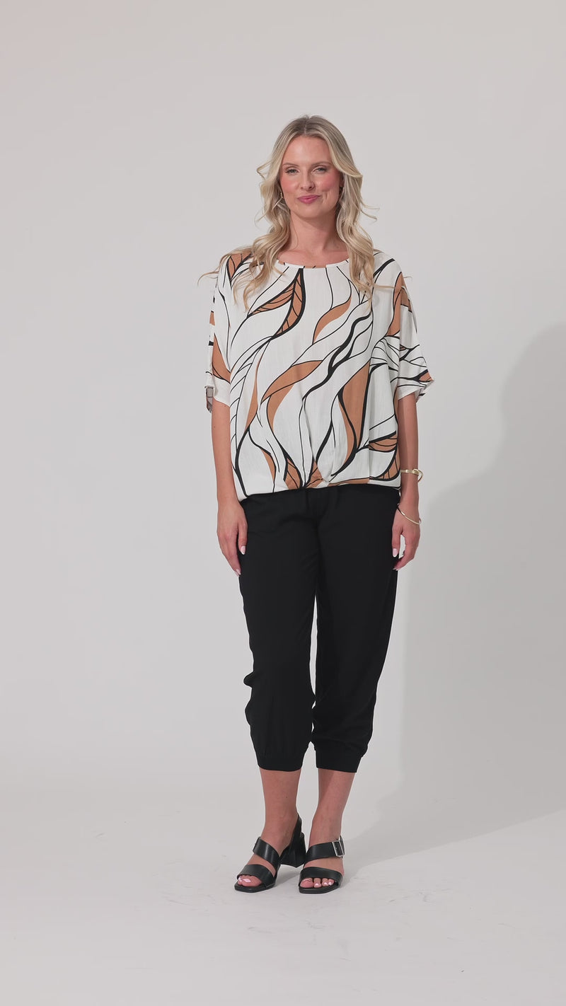 Alessa Print Top Leafy White