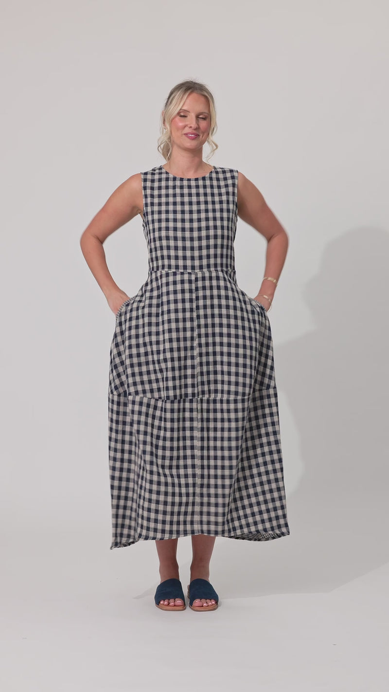 Antonia Dress Navy Gingham