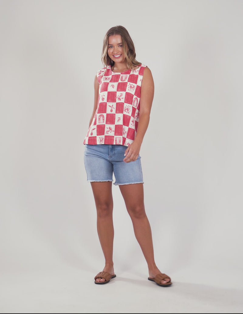 Biarittz Top Crimson Print