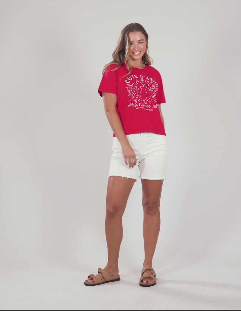 Cote D'Azur Tee Crimson Print