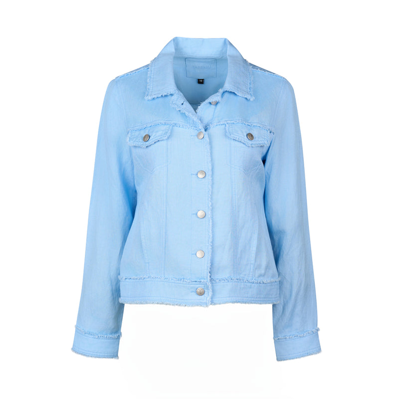 Light blue denim jacket on a white background
Frayed Linen Jacket Sky Blue