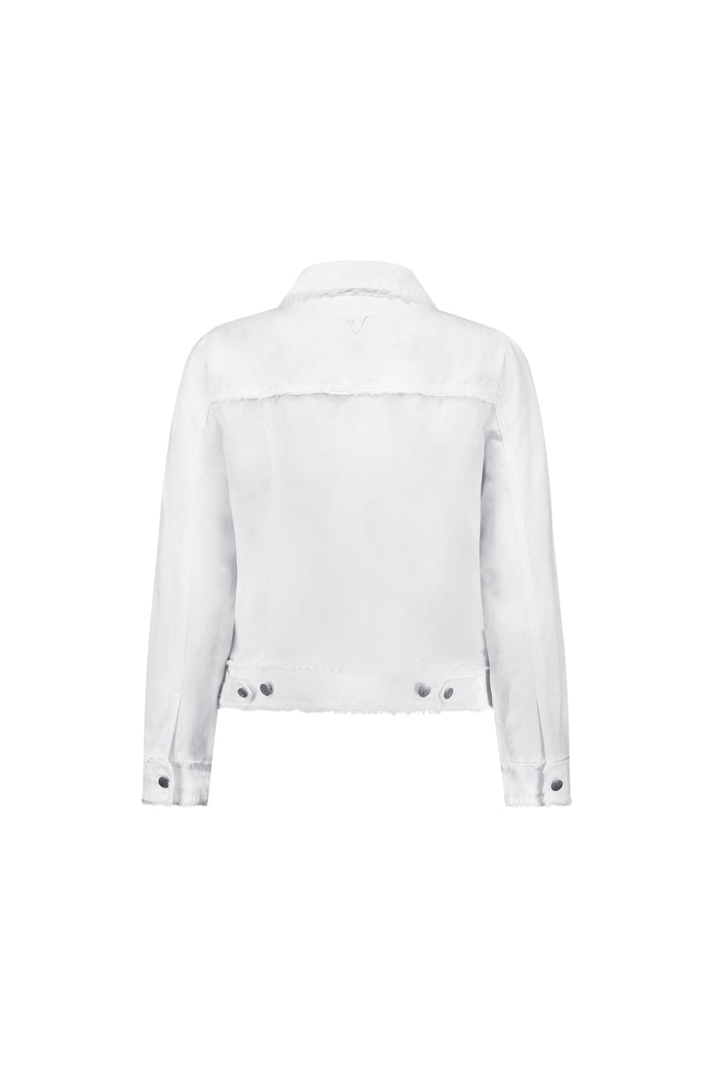 White denim jacket on a white background
Frayed Linen Jacket White